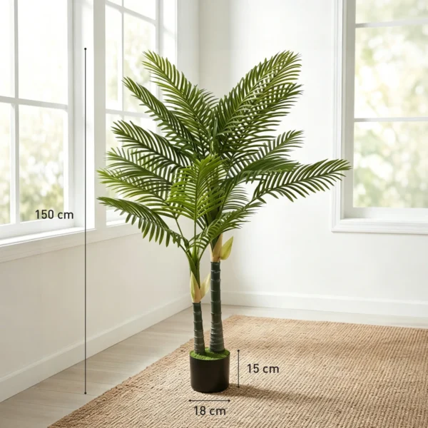 Kunstmatige Palm 150cm Kunstpalm Met 16 Palmbladeren Grote Kunstplant In Pot Voor Woonkamer Balkon Decoratie Groen