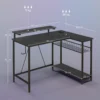 L vormig Bureau Met LED, Stopcontacten, USB, Computertafel Met Rek, 107 X 80 X 90 Cm, Zwart