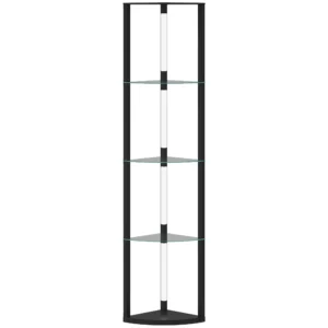 LED Staande Lamp Met Glazen Plank Staande Lamp Met 3 Helderheidsniveaus Voetschakelaar Voor Woonkamer Slaapkamer Zwart