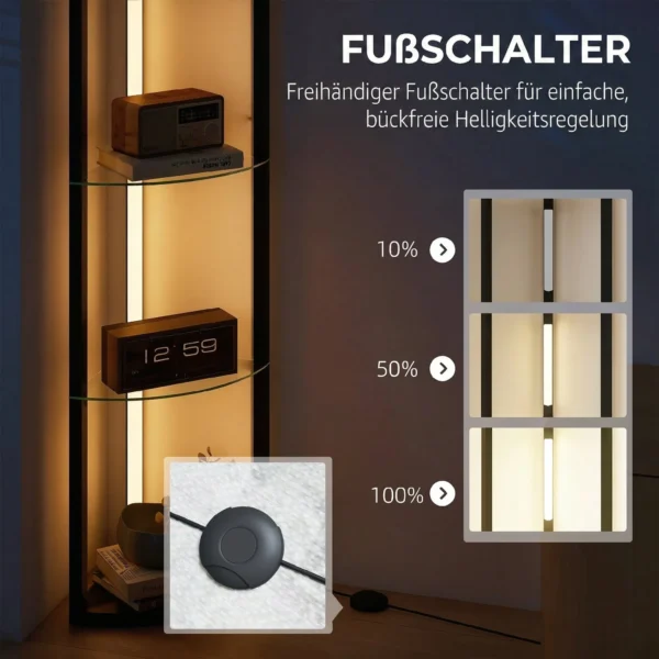 LED Staande Lamp Met Glazen Plank Staande Lamp Met 3 Helderheidsniveaus Voetschakelaar Voor Woonkamer Slaapkamer Zwart