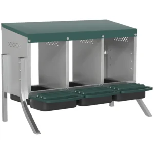 Legnest Voor Kippen, Afrolnest Met Ventilatiegaten, 3 Vakken, Kippennest Voor 3 Kippen, 84 X 55 X 61 Cm, Zilver