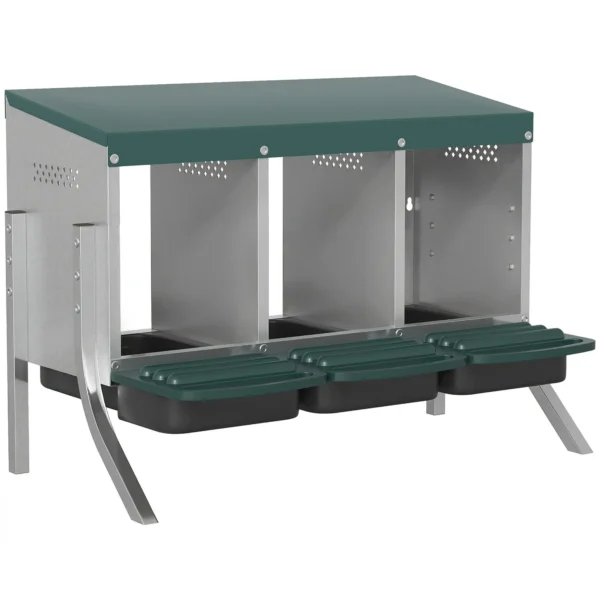 Legnest Voor Kippen, Afrolnest Met Ventilatiegaten, 3 Vakken, Kippennest Voor 3 Kippen, 84 X 55 X 61 Cm, Zilver