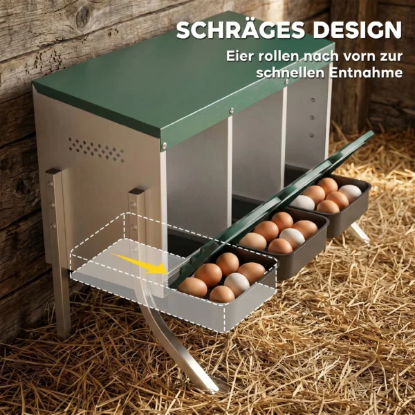 Legnest Voor Kippen, Afrolnest Met Ventilatiegaten, 3 Vakken, Kippennest Voor 3 Kippen, 84 X 55 X 61 Cm, Zilver