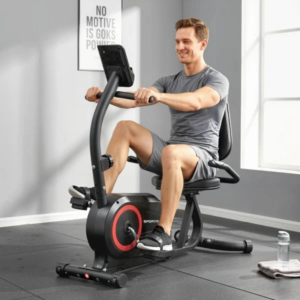 Liggende Hometrainer Met 8 Verstelbare Weerstandsniveaus, Magnetische Rem, APP hartslagsensor, LCD display, Voetriemen