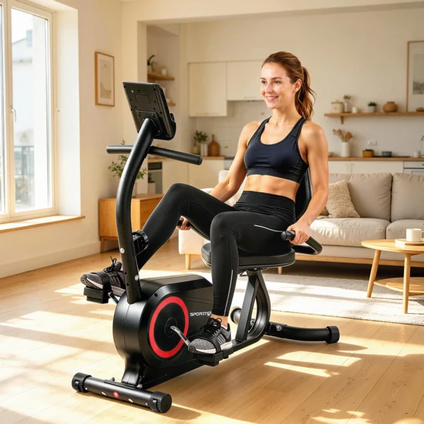 Liggende Hometrainer Met 8 Verstelbare Weerstandsniveaus, Magnetische Rem, APP hartslagsensor, LCD display, Voetriemen