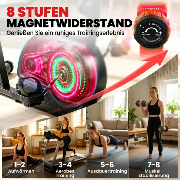Liggende Hometrainer Met 8 Verstelbare Weerstandsniveaus, Magnetische Rem, APP hartslagsensor, LCD display, Voetriemen