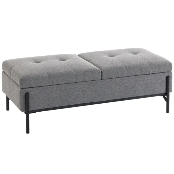 Linnen Zitkist, Bedbank Met 2 Vakken, Inklapbare Deksels En Extra Dikke Bekleding, 117 X 50 X 44 Cm