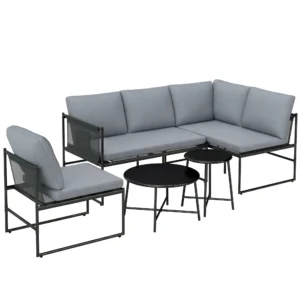 Lounge Tuinmeubelset Voor 4 5 Personen Tuinlounge Set Met 2 zits Tuinsofa, Salontafel, Stoel, Dikke Wasbare Kussens