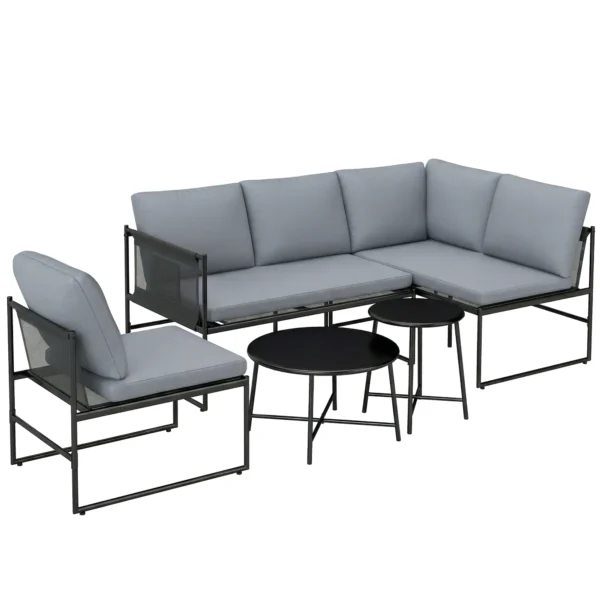 Lounge Tuinmeubelset Voor 4 5 Personen Tuinlounge Set Met 2 zits Tuinsofa, Salontafel, Stoel, Dikke Wasbare Kussens