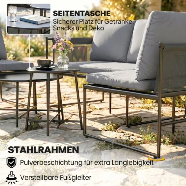 Lounge Tuinmeubelset Voor 4 5 Personen Tuinlounge Set Met 2 zits Tuinsofa, Salontafel, Stoel, Dikke Wasbare Kussens