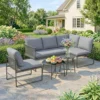 Lounge Tuinmeubelset Voor 4 5 Personen Tuinlounge Set Met 2 zits Tuinsofa, Salontafel, Stoel, Dikke Wasbare Kussens