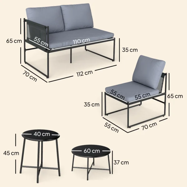 Lounge Tuinmeubelset Voor 4 5 Personen Tuinlounge Set Met 2 zits Tuinsofa, Salontafel, Stoel, Dikke Wasbare Kussens