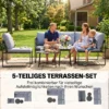 Lounge Tuinmeubelset Voor 4 5 Personen Tuinlounge Set Met 2 zits Tuinsofa, Salontafel, Stoel, Dikke Wasbare Kussens