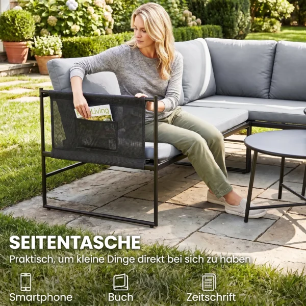 Lounge Tuinmeubelset Voor 4 5 Personen Tuinlounge Set Met 2 zits Tuinsofa, Salontafel, Stoel, Dikke Wasbare Kussens