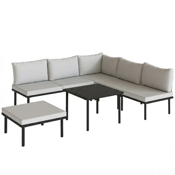 Lounge Tuinmeubelset Voor 5 6 Personen Tuinlounge Set Met 2 zits Tuinbank, 2 Stoelen, Hoekstoel, Lamellen Tafel, Voetenbankje