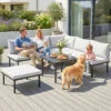 Lounge Tuinmeubelset Voor 5 6 Personen Tuinlounge Set Met 2 zits Tuinbank, 2 Stoelen, Hoekstoel, Lamellen Tafel, Voetenbankje