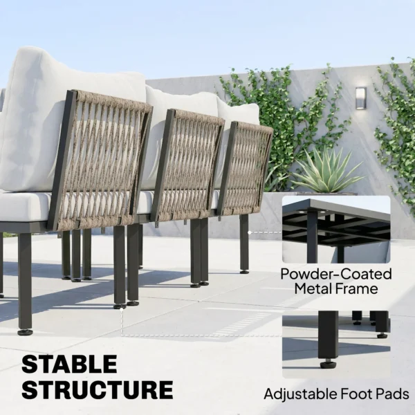 Lounge Tuinmeubelset Voor 5 6 Personen Tuinlounge Set Met 2 zits Tuinbank, 2 Stoelen, Hoekstoel, Lamellen Tafel, Voetenbankje