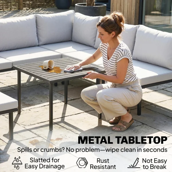 Lounge Tuinmeubelset Voor 5 6 Personen Tuinlounge Set Met 2 zits Tuinbank, 2 Stoelen, Hoekstoel, Lamellen Tafel, Voetenbankje