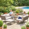 Lounge Tuinmeubelset Voor 5 6 Personen Tuinlounge Set Met 2 zits Tuinbank, 2 Stoelen, Hoekstoel, Lamellen Tafel, Voetenbankje