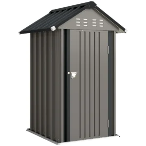 Metalen Tuinhuis 1,17 M², Tuinschuur Met Zadeldak, Ventilatie, Slot, Handschoenen, 122 X 121 X 192 Cm