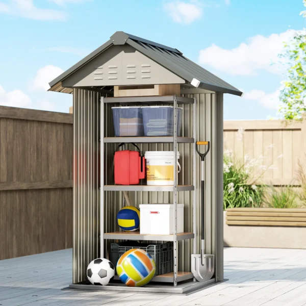 Metalen Tuinhuis 1,17 M², Tuinschuur Met Zadeldak, Ventilatie, Slot, Handschoenen, 122 X 121 X 192 Cm