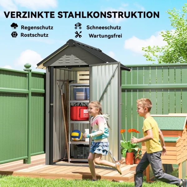 Metalen Tuinhuis 1,17 M², Tuinschuur Met Zadeldak, Ventilatie, Slot, Handschoenen, 122 X 121 X 192 Cm