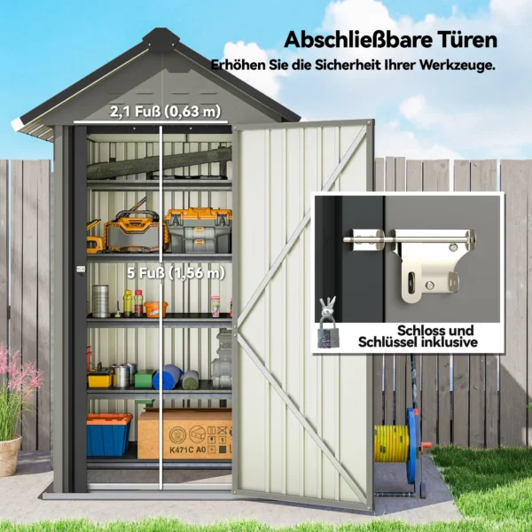 Metalen Tuinhuis 1,17 M², Tuinschuur Met Zadeldak, Ventilatie, Slot, Handschoenen, 122 X 121 X 192 Cm