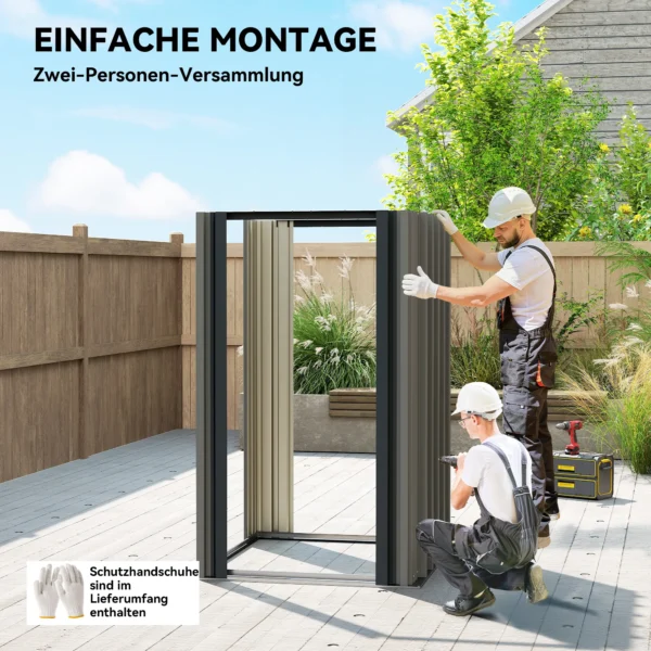 Metalen Tuinhuis 1,17 M², Tuinschuur Met Zadeldak, Ventilatie, Slot, Handschoenen, 122 X 121 X 192 Cm