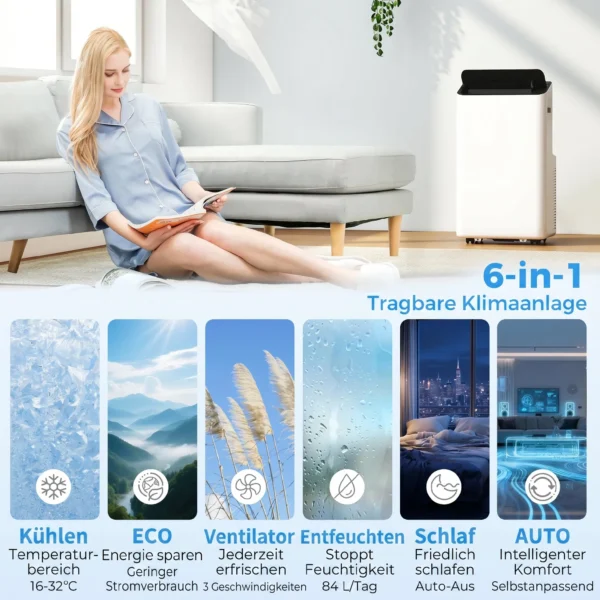 Mobiel Klimaatapparaat 12.000 BTU Met Inverter technologie, Airconditioning Met 60° Zwenkfunctie, 24 uurs Timer, Afstandsbediening