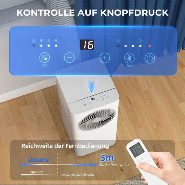 Mobiel Klimaatapparaat 9000 BTU, 4 in 1 Mobiele Airconditioning Met Koeling, 40 L/dag Ontvochtiger, Ventilator, Slaapmodus