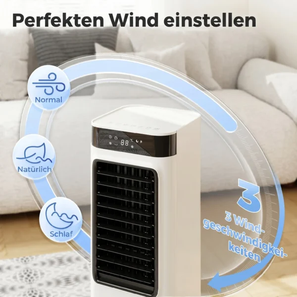 Mobiele Luchtkoeler, 3 in 1 Verdampingskoeler Met 7 Liter Watertank, 48° Zwenkfunctie, Wit