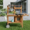 Modderkeuken Kinderen Buitenspeelkeuken Van Hout Met Kraan Spoelbak Plantenbak Wielen Opslagruimte Voor 3 6 Jaar Bruin