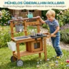 Modderkeuken Kinderen Buitenspeelkeuken Van Hout Met Kraan Spoelbak Plantenbak Wielen Opslagruimte Voor 3 6 Jaar Bruin