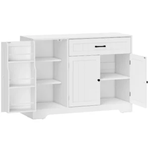 Modern Keukensideboard Met Lade, Verstelbare Planken, Kleine Keukenvoorraadkast Met Deurvakken, Wit