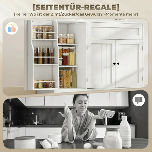Modern Keukensideboard Met Lade, Verstelbare Planken, Kleine Keukenvoorraadkast Met Deurvakken, Wit