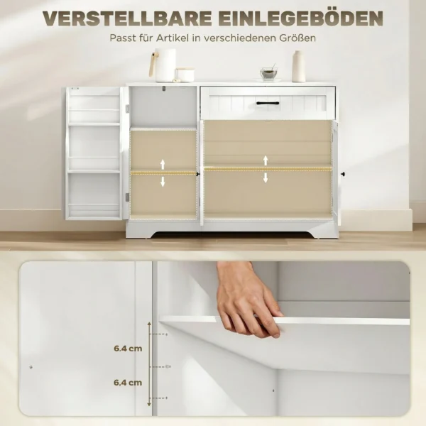 Modern Keukensideboard Met Lade, Verstelbare Planken, Kleine Keukenvoorraadkast Met Deurvakken, Wit
