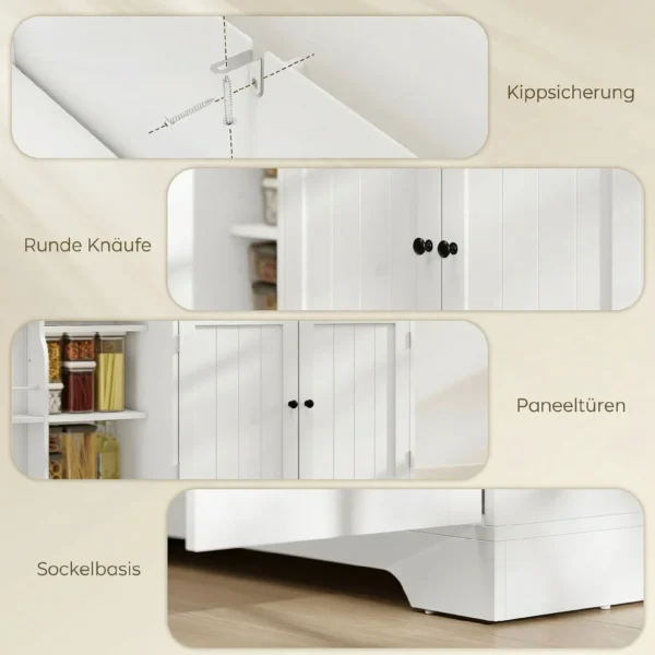 Modern Keukensideboard Met Lade, Verstelbare Planken, Kleine Keukenvoorraadkast Met Deurvakken, Wit
