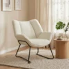 Moderne Accentstoel, Sherpa Fleece Gevoerde Fauteuil Met Brede Rugleuning En Stalen Poten, Eenvoudige Montage, Wit
