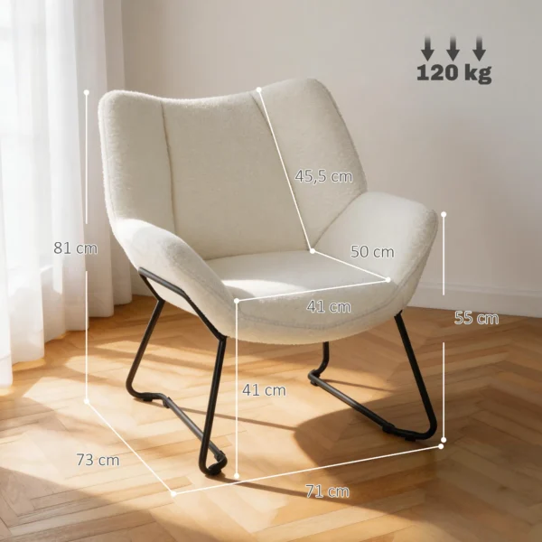 Moderne Accentstoel, Sherpa Fleece Gevoerde Fauteuil Met Brede Rugleuning En Stalen Poten, Eenvoudige Montage, Wit