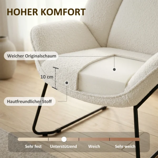 Moderne Accentstoel, Sherpa Fleece Gevoerde Fauteuil Met Brede Rugleuning En Stalen Poten, Eenvoudige Montage, Wit