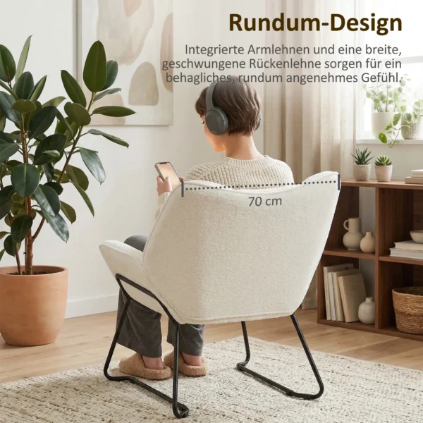 Moderne Accentstoel, Sherpa Fleece Gevoerde Fauteuil Met Brede Rugleuning En Stalen Poten, Eenvoudige Montage, Wit