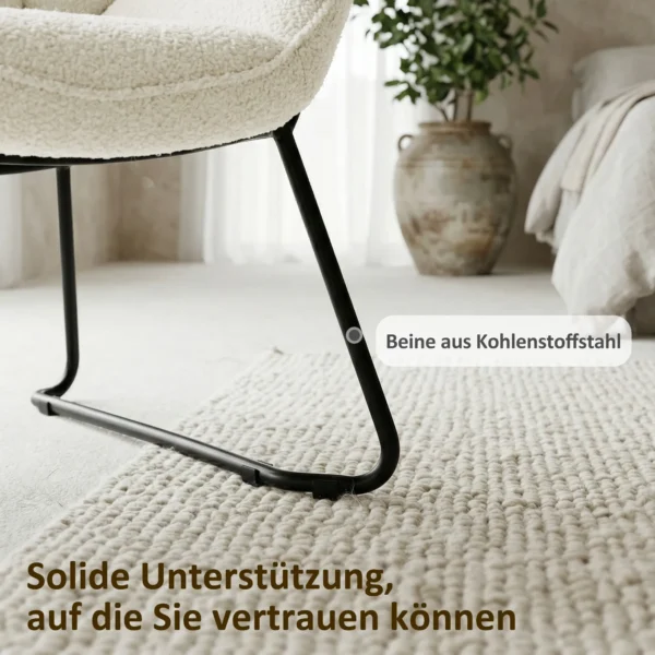 Moderne Accentstoel, Sherpa Fleece Gevoerde Fauteuil Met Brede Rugleuning En Stalen Poten, Eenvoudige Montage, Wit