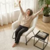 Moderne Accentstoel, Sherpa Fleece Gevoerde Fauteuil Met Brede Rugleuning En Stalen Poten, Eenvoudige Montage, Wit