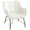 Moderne Loungestoel, Sherpa Fleece Stoel Met Gebogen Rugleuning, Geïntegreerde Armleuningen, Metalen Poten, Crèmewit