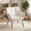 Moderne Loungestoel, Sherpa Fleece Stoel Met Gebogen Rugleuning, Geïntegreerde Armleuningen, Metalen Poten, Crèmewit