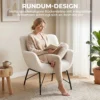 Moderne Loungestoel, Sherpa Fleece Stoel Met Gebogen Rugleuning, Geïntegreerde Armleuningen, Metalen Poten, Crèmewit