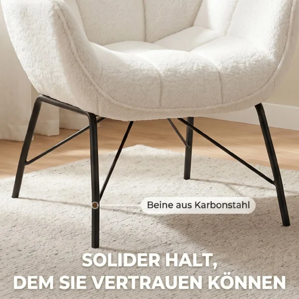 Moderne Loungestoel, Sherpa Fleece Stoel Met Gebogen Rugleuning, Geïntegreerde Armleuningen, Metalen Poten, Crèmewit