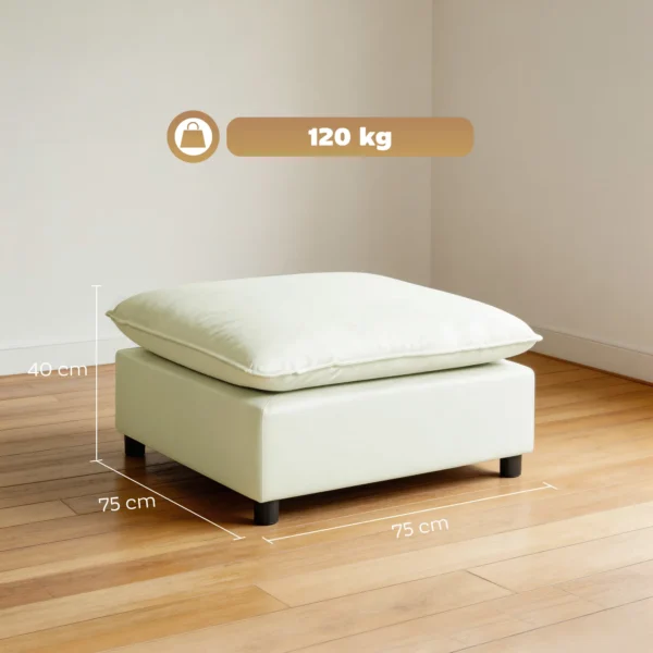 Moderne Stoffen Voetenbank Met Kunststof Poten Voor Woonkamer En Slaapkamer, 75 Cm, Crèmewit