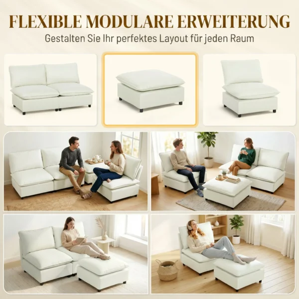 Moderne Stoffen Voetenbank Met Kunststof Poten Voor Woonkamer En Slaapkamer, 75 Cm, Crèmewit