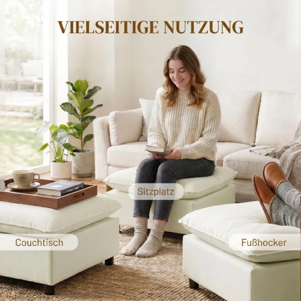 Moderne Stoffen Voetenbank Met Kunststof Poten Voor Woonkamer En Slaapkamer, 75 Cm, Crèmewit
